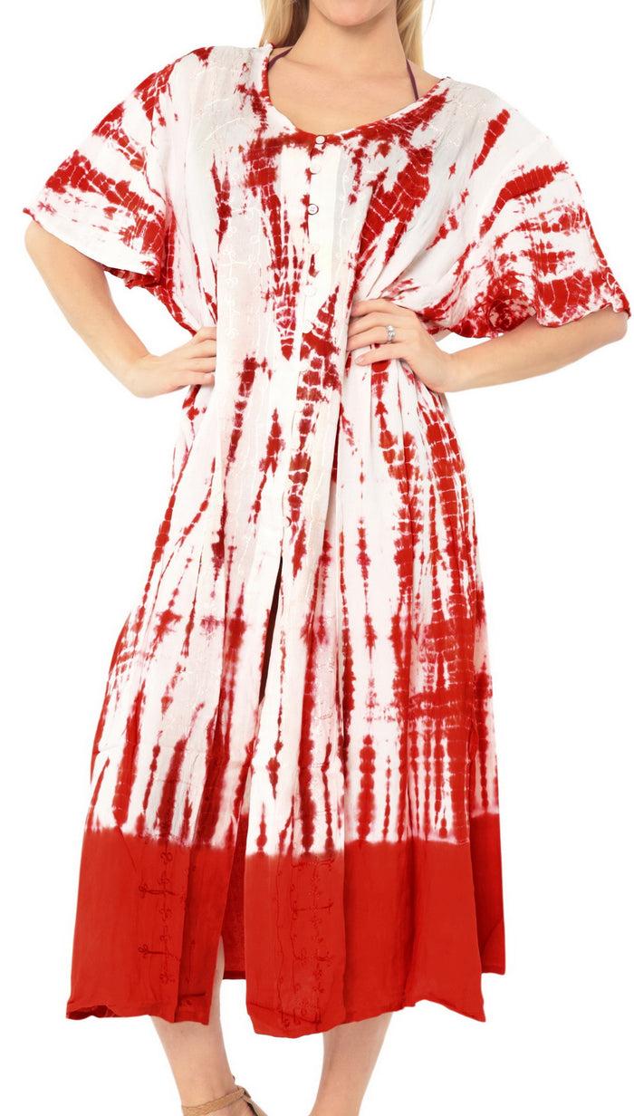 La Leela LA LEELA Women's One Size Beach Tunic Top Swing T- Loose Dress Hand Tie Dye Orange