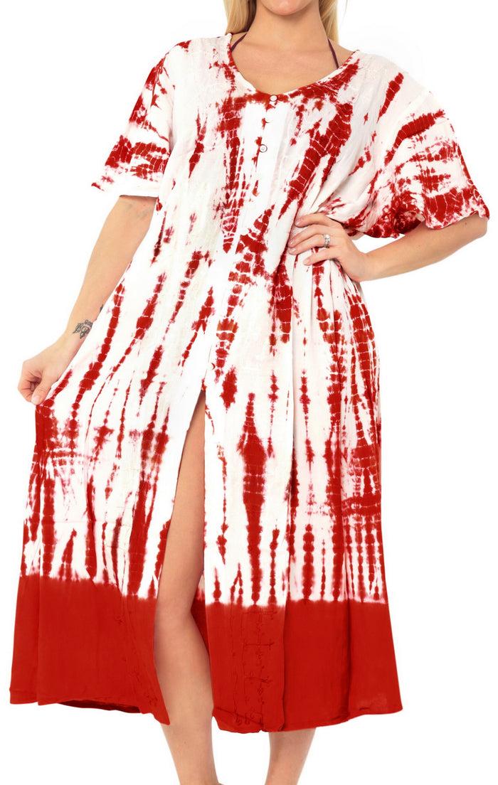 La Leela LA LEELA Women's One Size Beach Tunic Top Swing T- Loose Dress Hand Tie Dye Orange