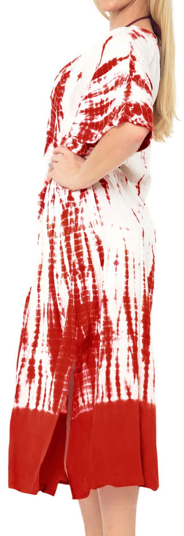 La Leela LA LEELA Women's One Size Beach Tunic Top Swing T- Loose Dress Hand Tie Dye Orange