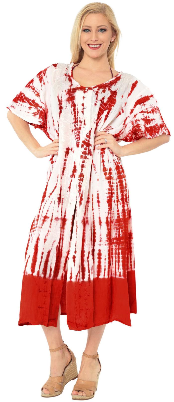 la leela LA LEELA Women's One Size Beach Tunic Top Swing T- Loose Dress Hand Tie Dye Orange