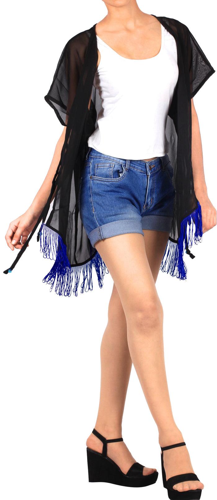 La Leela LA LEELA Women's Open Front Holiday Kimono Cardigans XL-XXL Blue Horizon-AB790