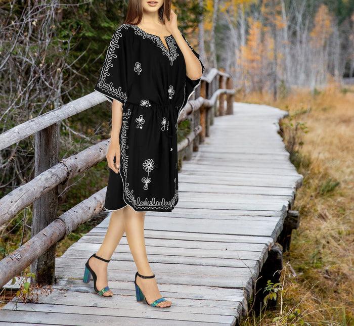 La Leela LA LEELA Women's Plus Size Beach Caftan Swimsuit Cover Ups US ONE SIZE FITS MOST Black_P263