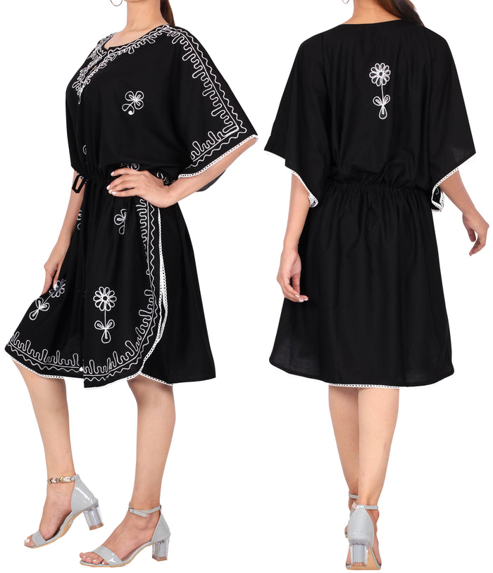 La Leela LA LEELA Women's Plus Size Beach Caftan Swimsuit Cover Ups US ONE SIZE FITS MOST Black_P263