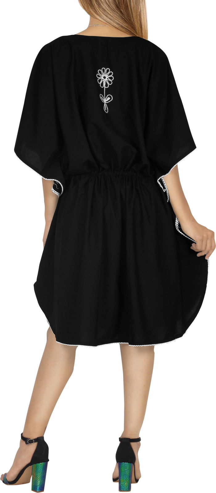 La Leela LA LEELA Women's Plus Size Beach Caftan Swimsuit Cover Ups US ONE SIZE FITS MOST Black_P263
