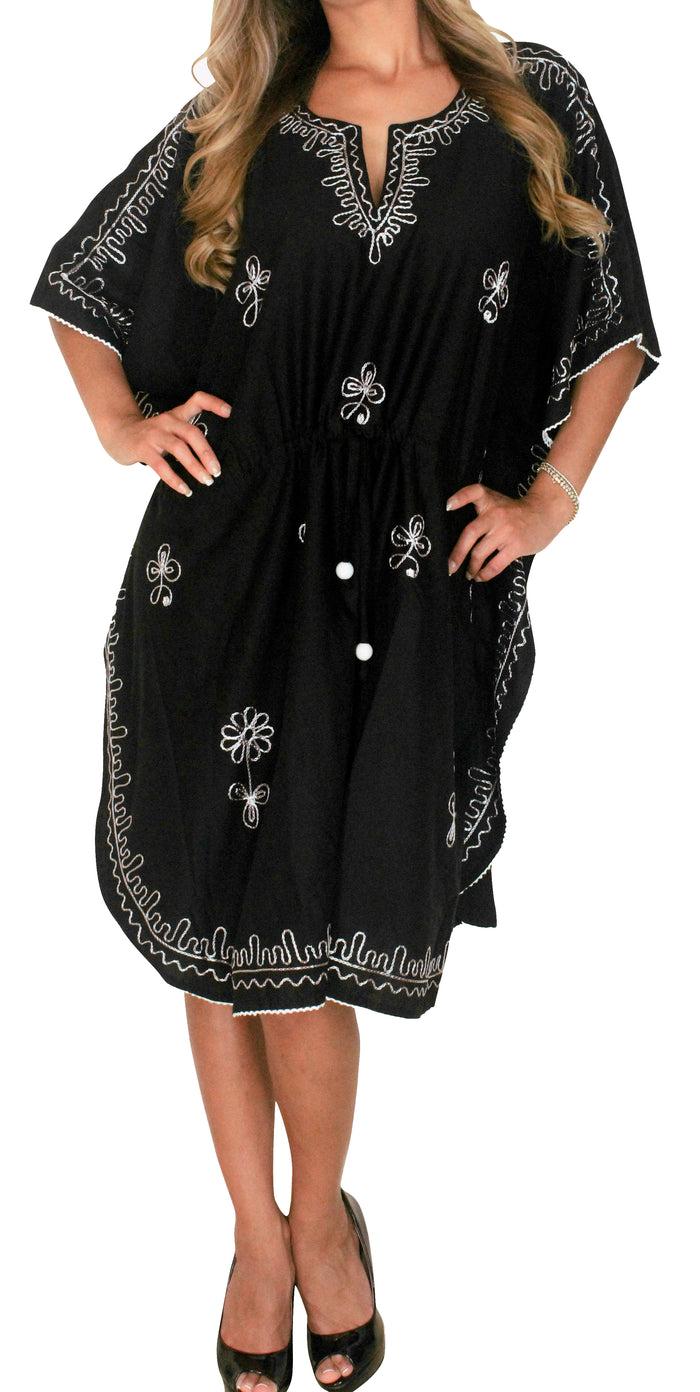 la leela LA LEELA Women's Plus Size Beach Caftan Swimsuit Cover Ups US ONE SIZE FITS MOST Black_P263 la leela LA LEELA Women's Plus Size Beach Caftan Swimsuit Cover Ups US ONE SIZE FITS MOST Black_P263