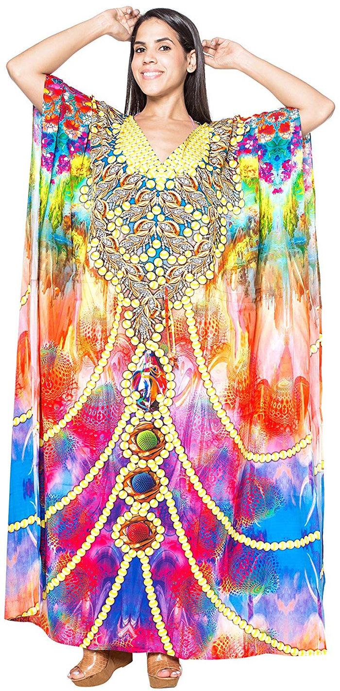 La Leela LA LEELA Women's Plus Size HD Designer Drawstring Caftan Dress Fits L-4X