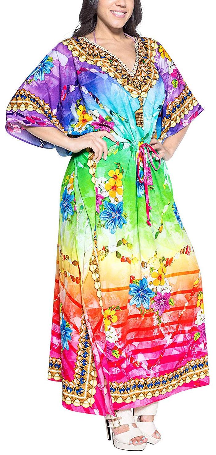 La Leela LA LEELA Women's Plus Size HD Designer Drawstring Caftan Dress Fits L-4X