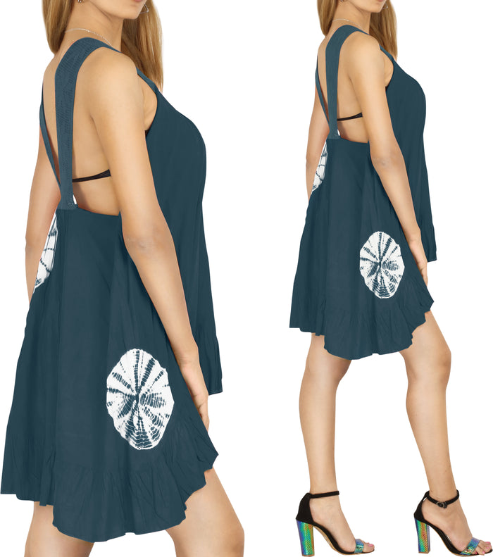 La Leela La Leela Women's Rayon Bikini Cover Up Sleeveless Evening Dress Grey_White