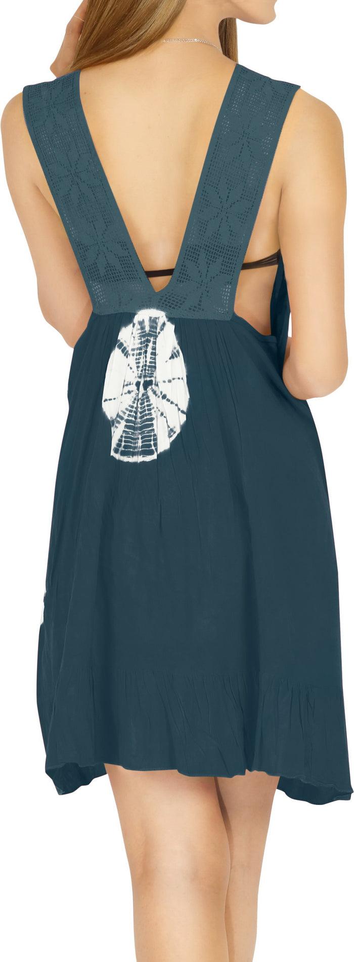 La Leela La Leela Women's Rayon Bikini Cover Up Sleeveless Evening Dress Grey_White