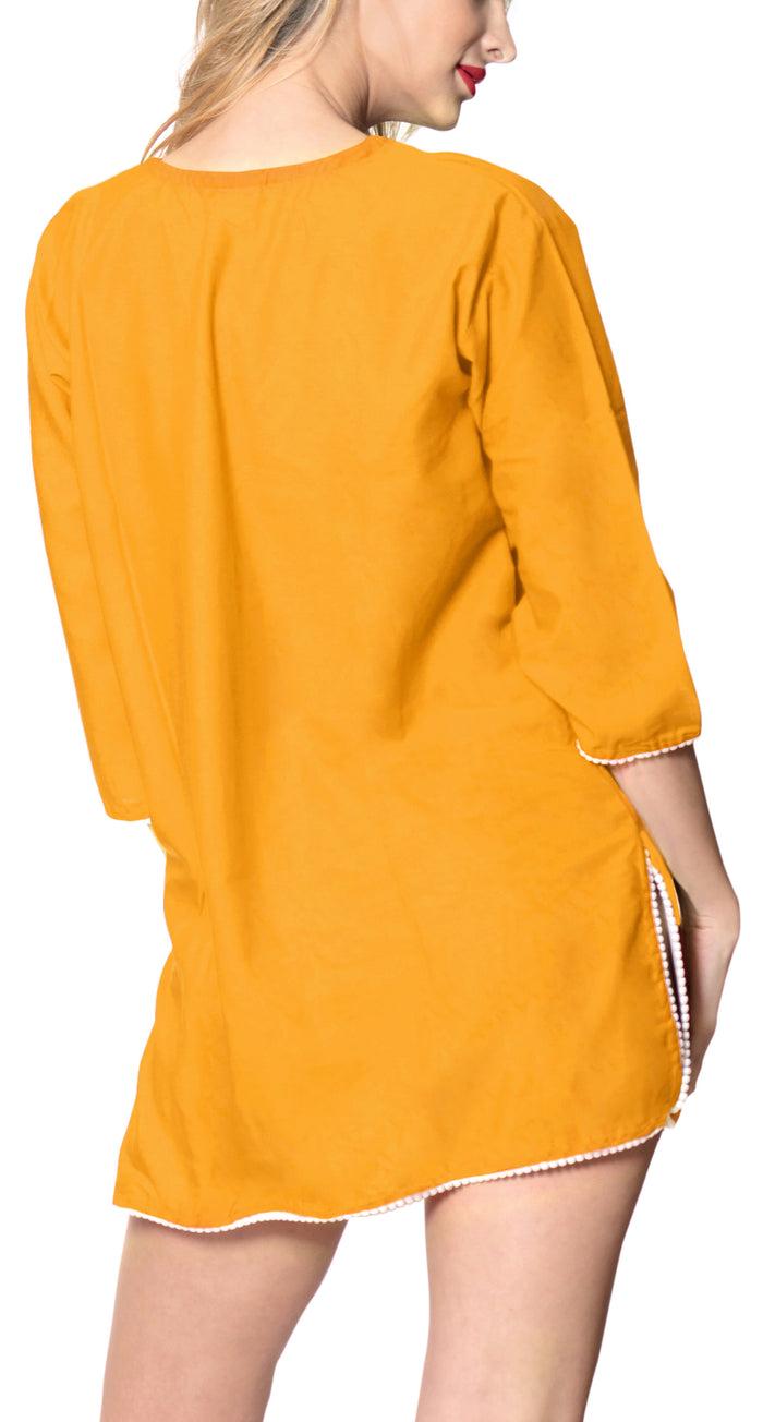 La Leela LA LEELA Women's Rayon Casual Beachwear Cover-up V Neck Saddle Sleeve Knee Lengt