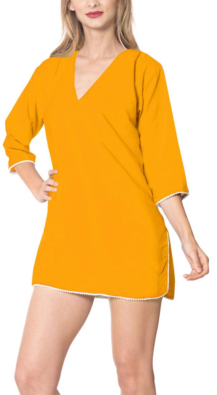 la leela LA LEELA Women's Rayon Casual Bikini Cover Up V Neck Saddle Sleeve Knee Length