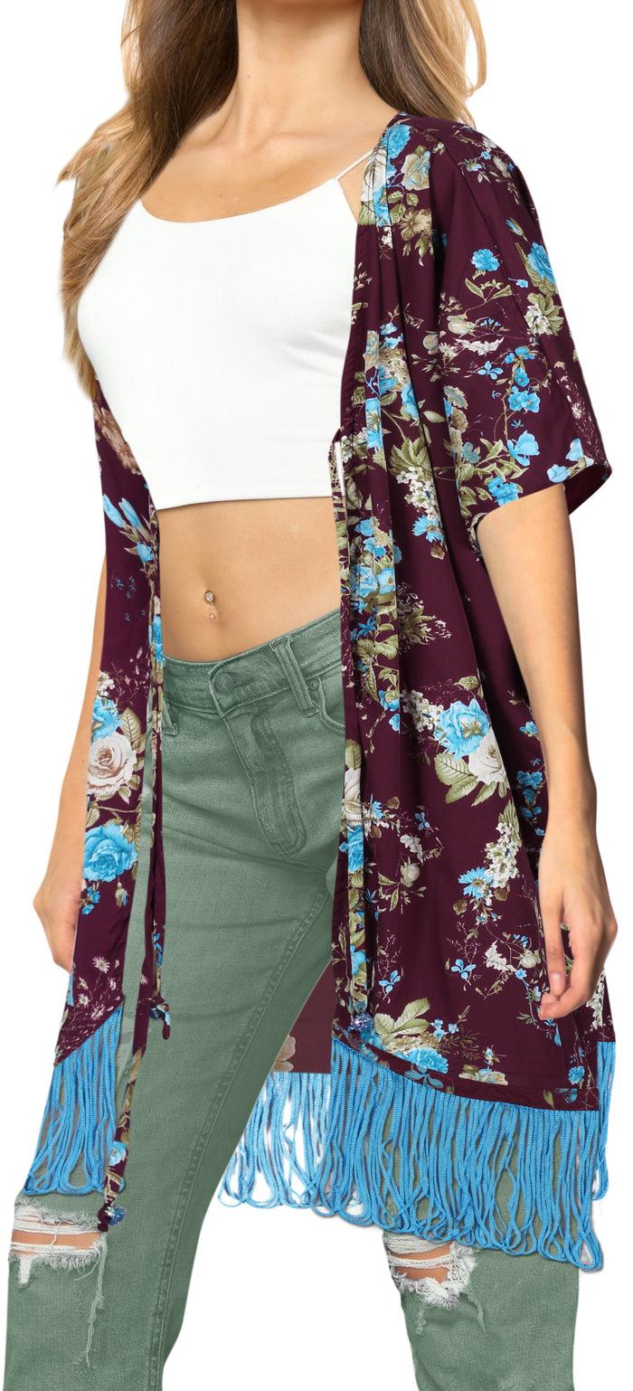 La Leela LA LEELA Women's Summer Boho Pants Hippie Clothes Yoga Outfits Brown_BlueRose