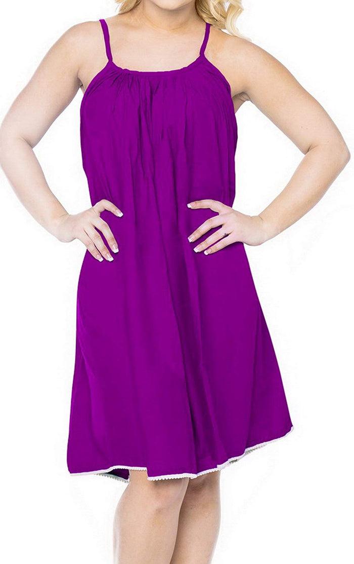 La Leela LA LEELA Women's Summer Casual Loose Swing T- Beach Sundress Kaftan Cover Up Solid Rayon