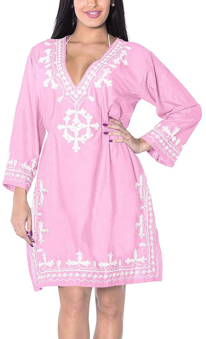 La Leela LA LEELA Women's Summer Casual Loose Swing T- Beach Sundress Kaftan Cover Up