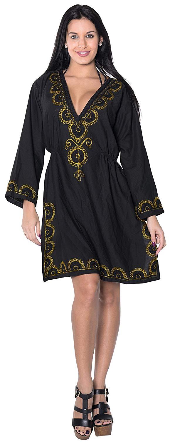 La Leela LA LEELA Women's Summer Casual Loose Swing T- Beach Sundress Kaftan Cover Up