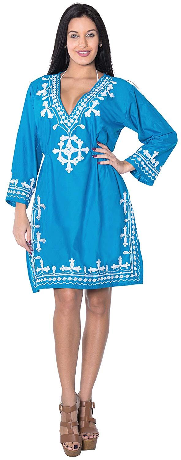 la leela LA LEELA Women's Summer Casual Loose Swing T- Beach Sundress Kaftan Cover Up