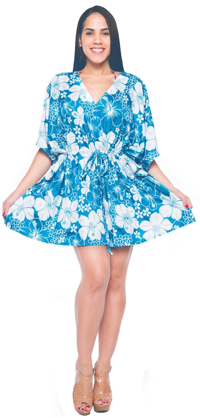 La Leela La Leela Women's Summer Hawaiian Floral Printed Cover Up -One Size Fits The Most (3X-4X)