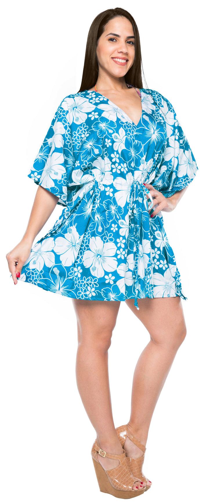 la leela La Leela Women's Summer Hawaiian Floral Printed Cover Up -One Size Fits The Most (3X-4X)