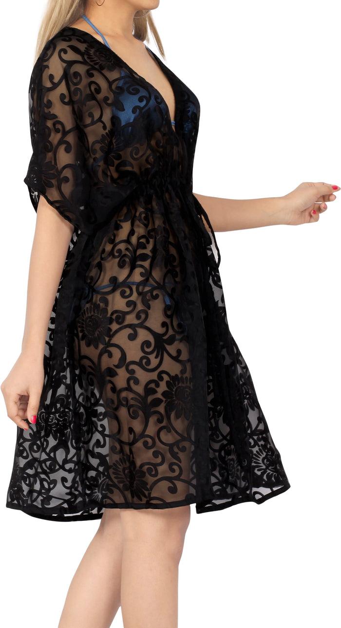 La Leela LA LEELA Women's Summer Sheer Embroided Chiffon Cover Up Beach Swimsuit Bikini Wrap