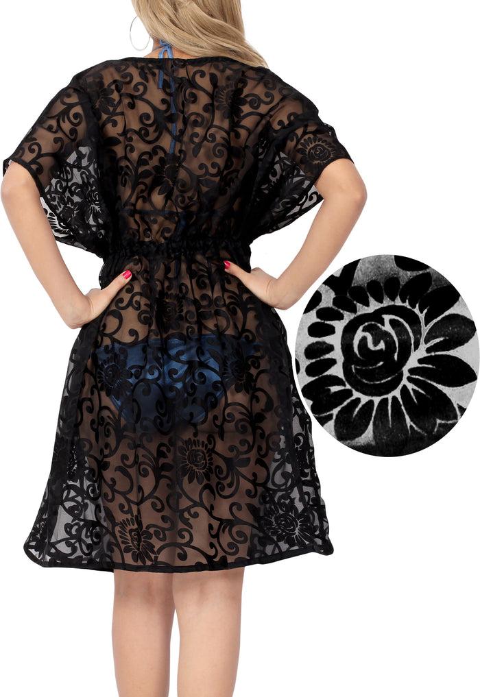 La Leela LA LEELA Women's Summer Sheer Embroided Chiffon Cover Up Beach Swimsuit Bikini Wrap