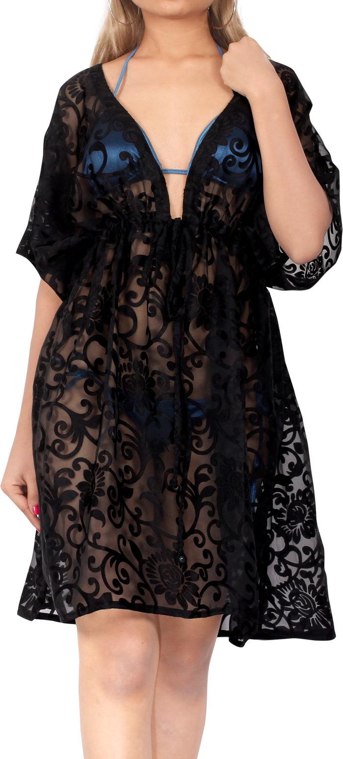 la leela LA LEELA Women's Summer Sheer Embroided Chiffon Cover up Beach Swimsuit Bikini Wrap