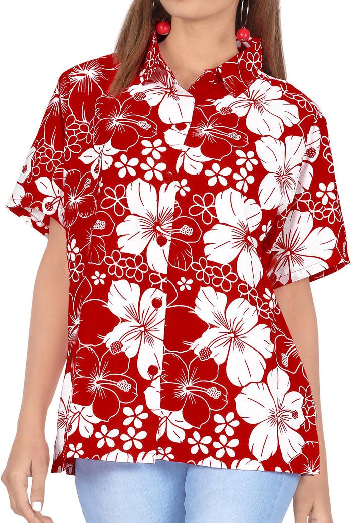 La Leela LA LEELA Women's Summer TOP Beach Short Sleeve Camp Casual Blouse BEACHVIEW