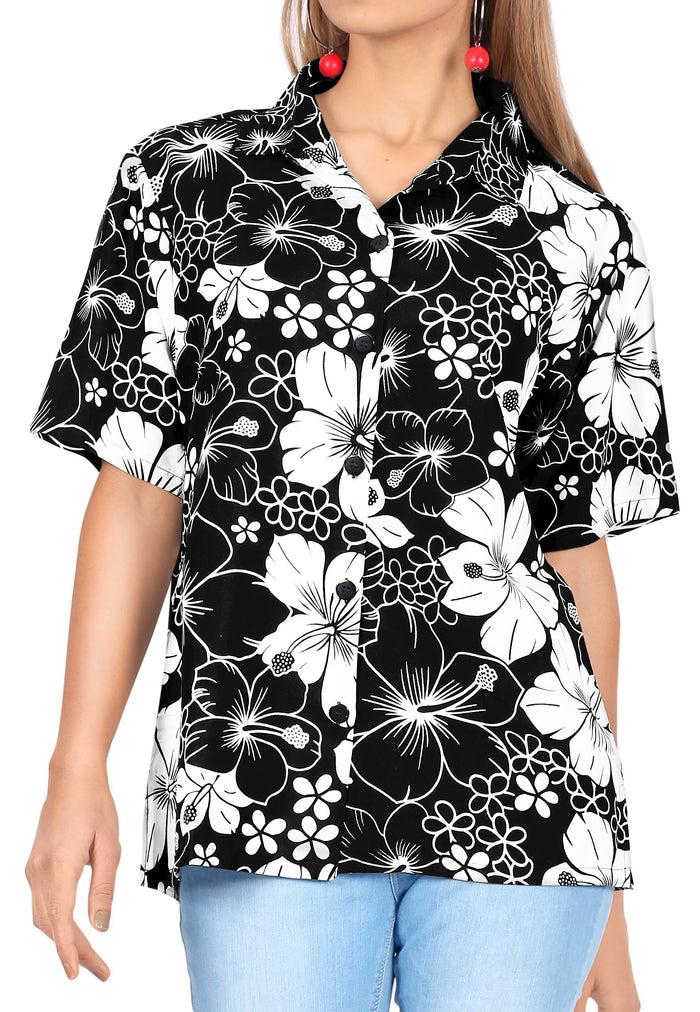 la leela LA LEELA Women's Summer TOP Beach Short Sleeve Camp Casual Blouse BEACHVIEW