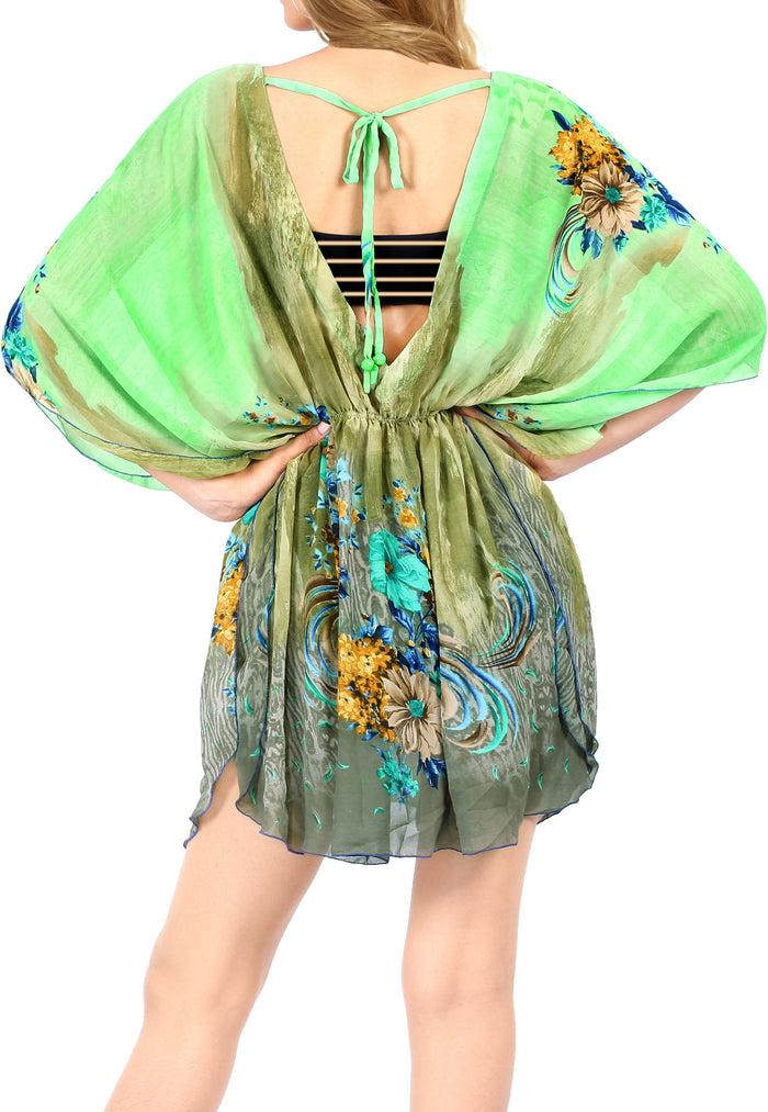 La Leela LA LEELA Women's Swim Beach Dress Caftan Cover Ups Swimwear US 8-16W Green_M176