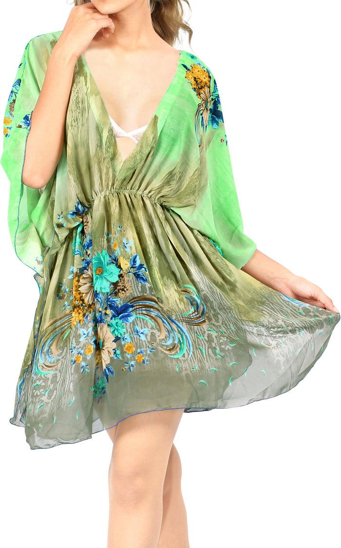 La Leela LA LEELA Women's Swim Beach Dress Caftan Cover Ups Swimwear US 8-16W Green_M176