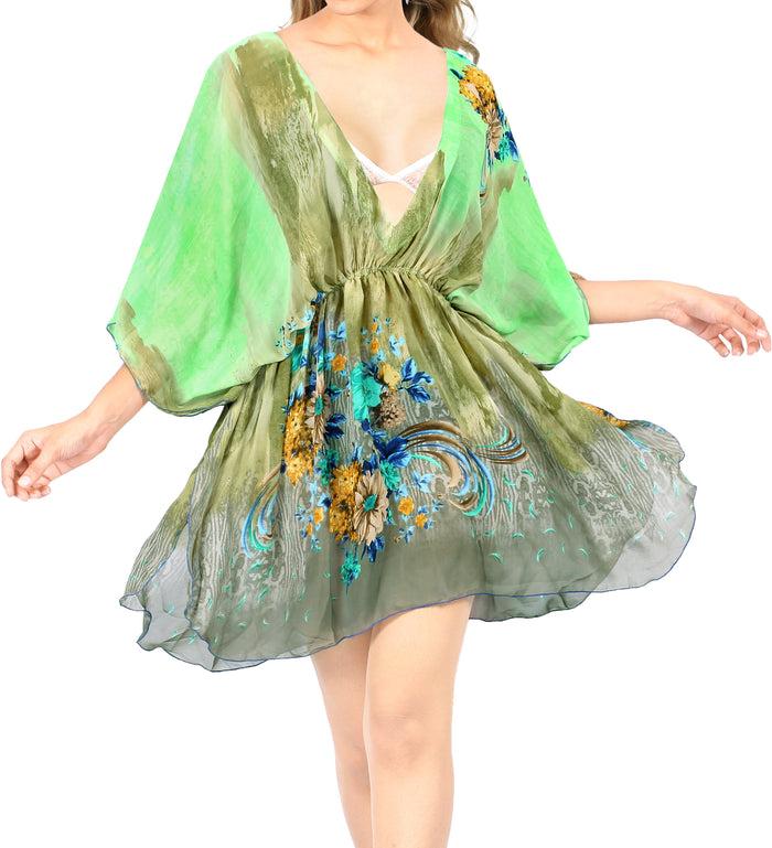 la leela LA LEELA Women's Swim Beach Dress Caftan Cover Ups Swimwear US 8-16W Green_M176