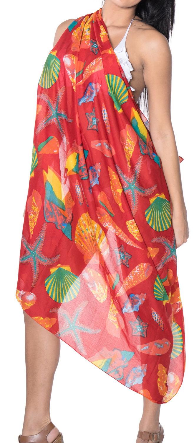 La Leela LA LEELA Women's Swimsuit Cover Ups Beach Sarongs Plus Size One Size Red_D235