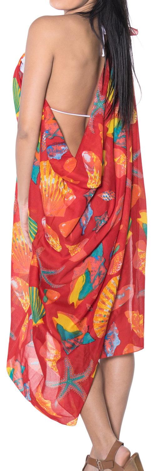 La Leela LA LEELA Women's Swimsuit Cover Ups Beach Sarongs Plus Size One Size Red_D235