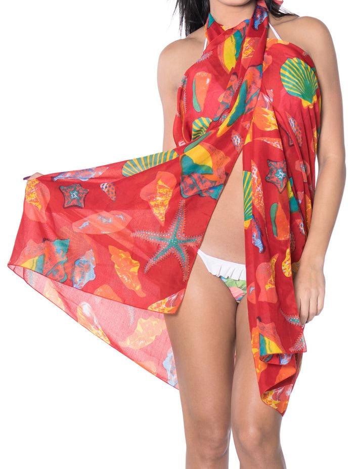 La Leela LA LEELA Women's Swimsuit Cover Ups Beach Sarongs Plus Size One Size Red_D235