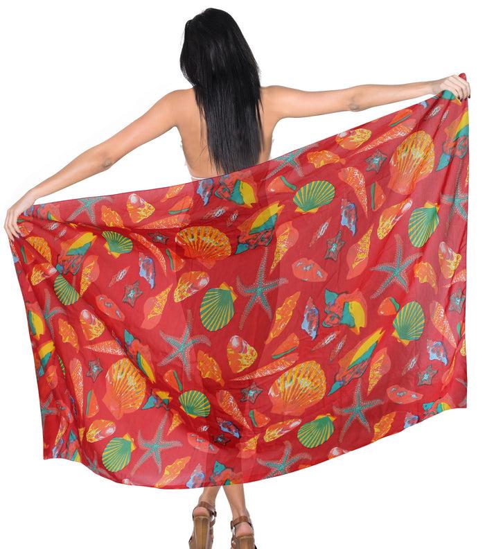 la leela LA LEELA Women's Swimsuit Cover Ups Beach Sarongs Plus Size One Size Red_D235