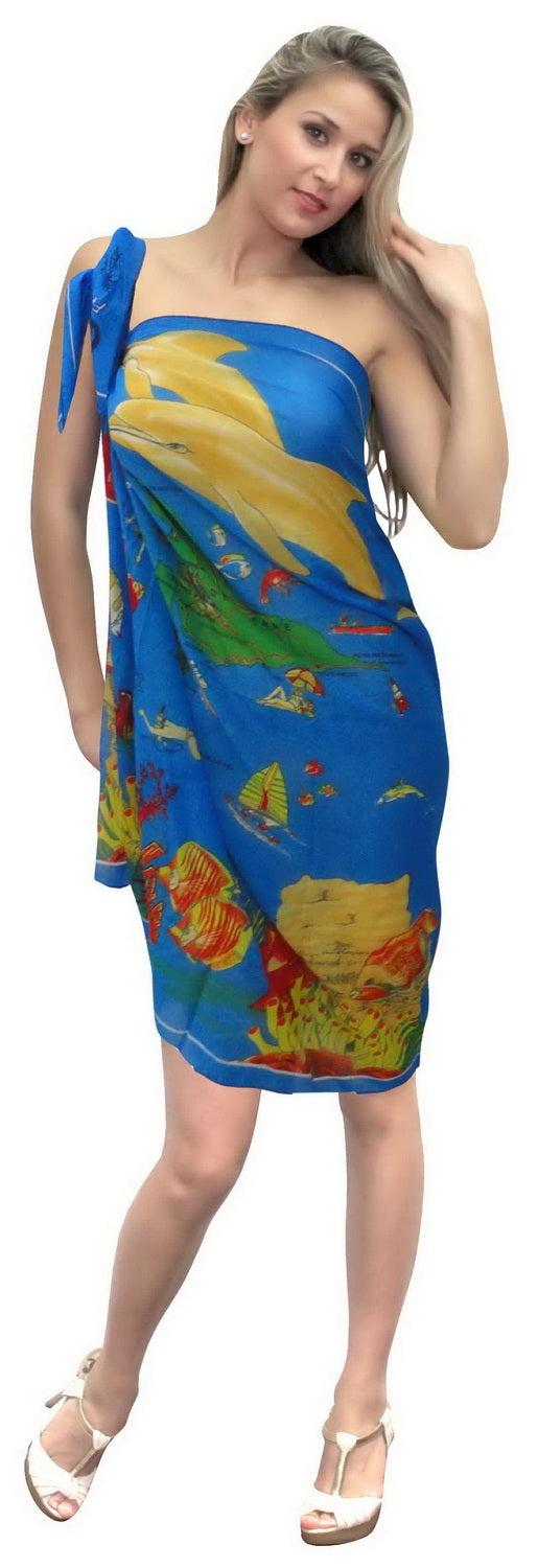 la leela LA LEELA Women's Swimsuit Cover Ups Beach Sarongs Plus Size 72"x42" Blue_P72