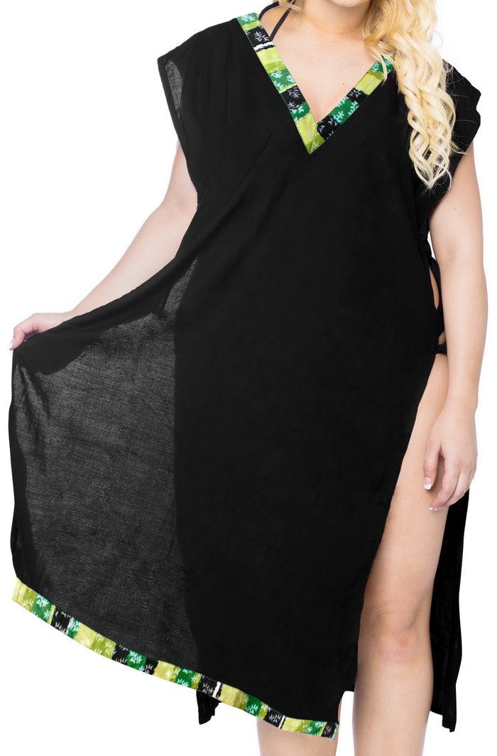 la leela LA LEELA Women's Swimsuit for Women Cover-ups printed Bikini Cover-Up Side Cut Solid Plain Black