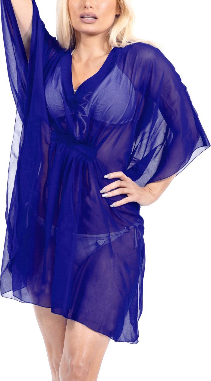 La Leela LA LEELA Women's Swimwear Cover Up Plus Size OSFM 4-14 [S-L] Royal Blue_X957