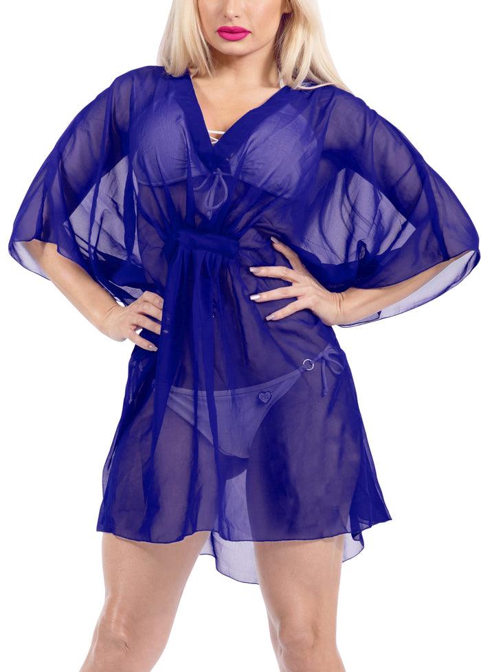 la leela LA LEELA Women's Swimwear Cover up plus size OSFM 4-14 [S-L] Royal Blue_X957