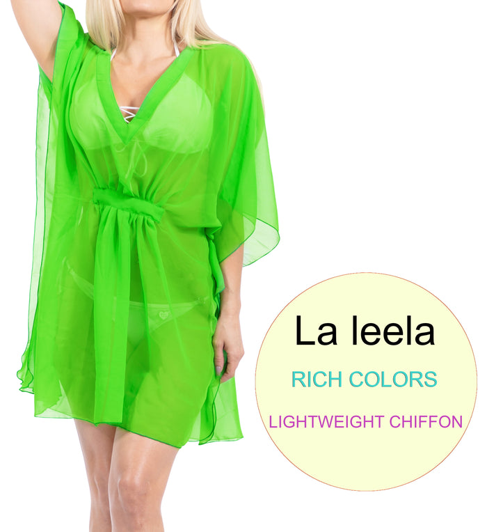 La Leela LA LEELA Women's Swimwear Cover Up Plus Size Solid OSFM 4-14 [S-L] Green_X958