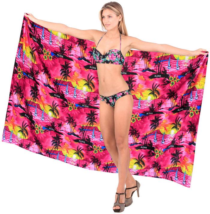 la leela LA LEELA Women's Swimwear Pareo Sarong Bikini Coverups Tie One Size Pink_V653