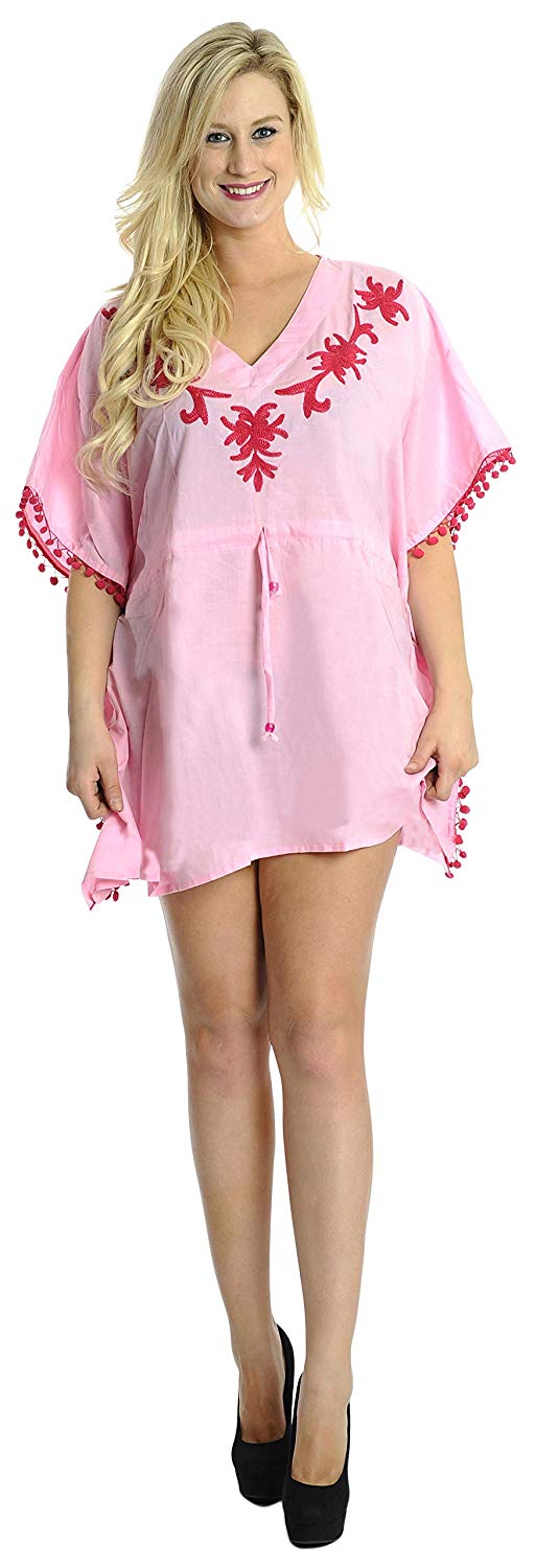 La Leela LA LEELA Women's Tassel Kaftan Swimwear Beach Cover Up Bikini Bathing Suit Cover Ups Kimono