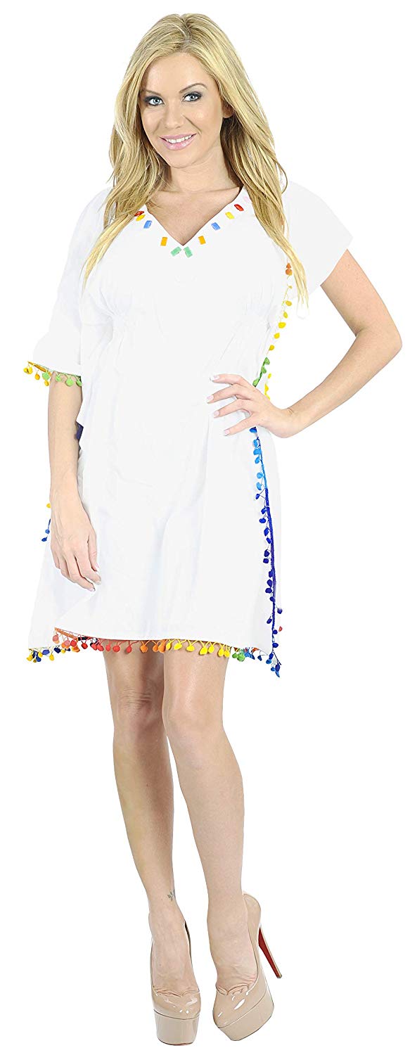 La Leela LA LEELA Women's Tassel Kaftan Swimwear Beach Cover Up Bikini Bathing Suit Cover Ups Kimono
