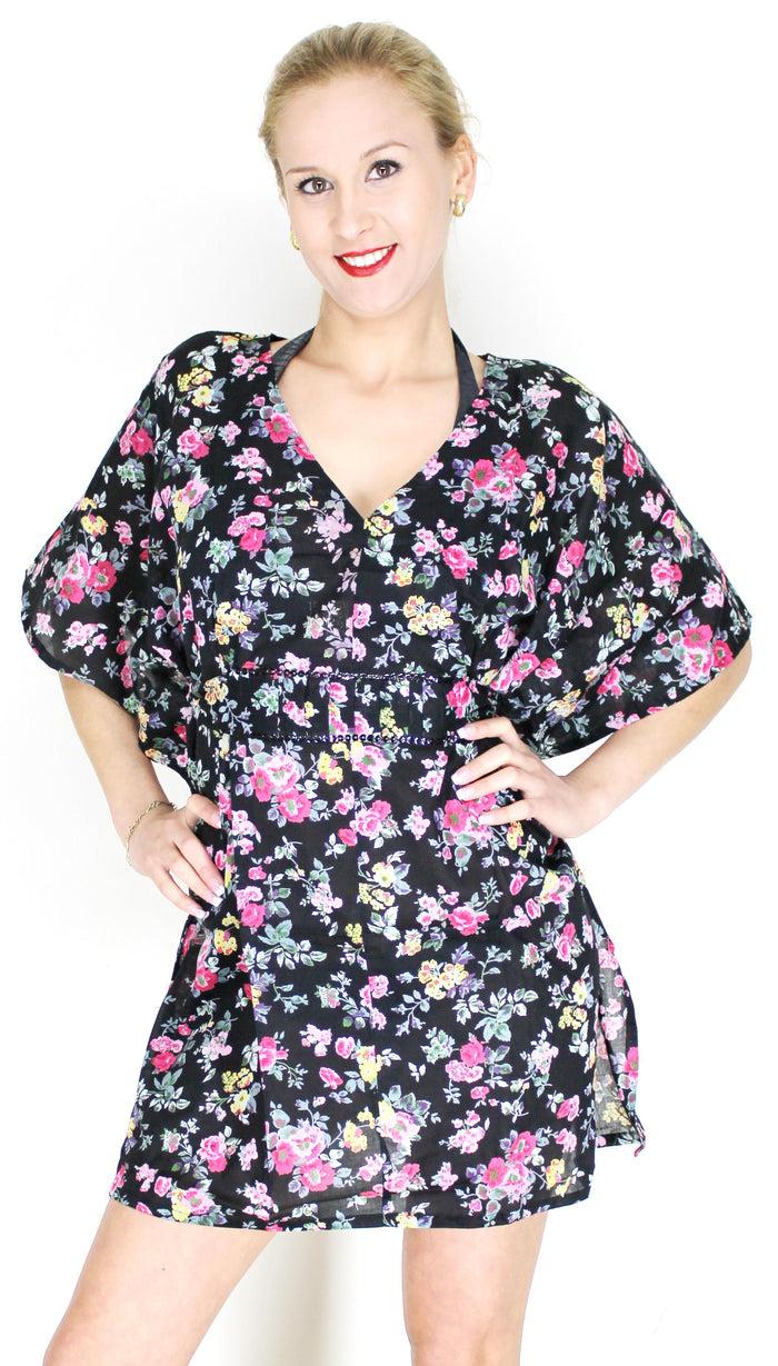 la leela LA LEELA Women's V Kimono Sleeve Sundress Cover Up Tunic Dress for Summer US 10-14 Black_E836 la leela LA LEELA Women's V Kimono Sleeve Sundress Cover Up Tunic Dress for Summer US 10-14 Black_E836