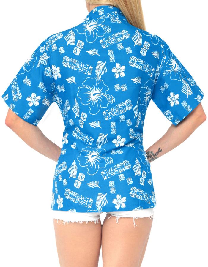 La Leela LA LEELA Women's Vacation Boyfriend Shirt Hawaiian Tops Sky Chalk Drawing