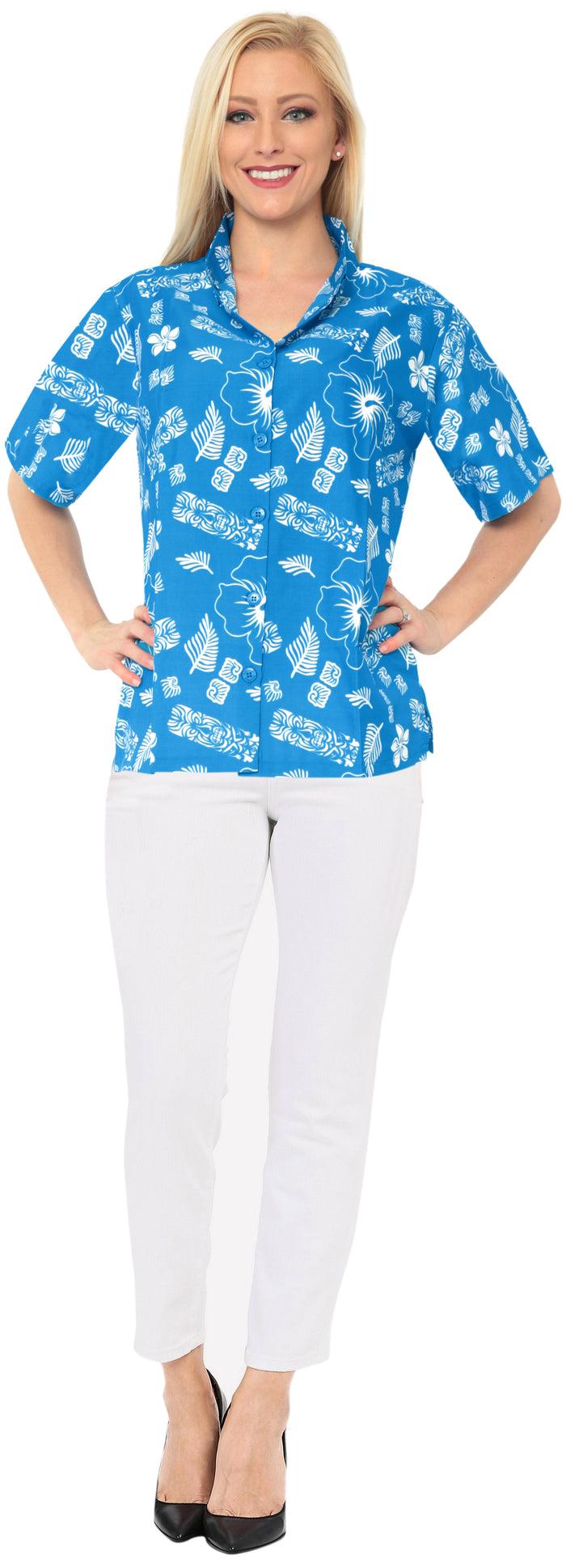 La Leela LA LEELA Women's Vacation Boyfriend Shirt Hawaiian Tops Sky Chalk Drawing