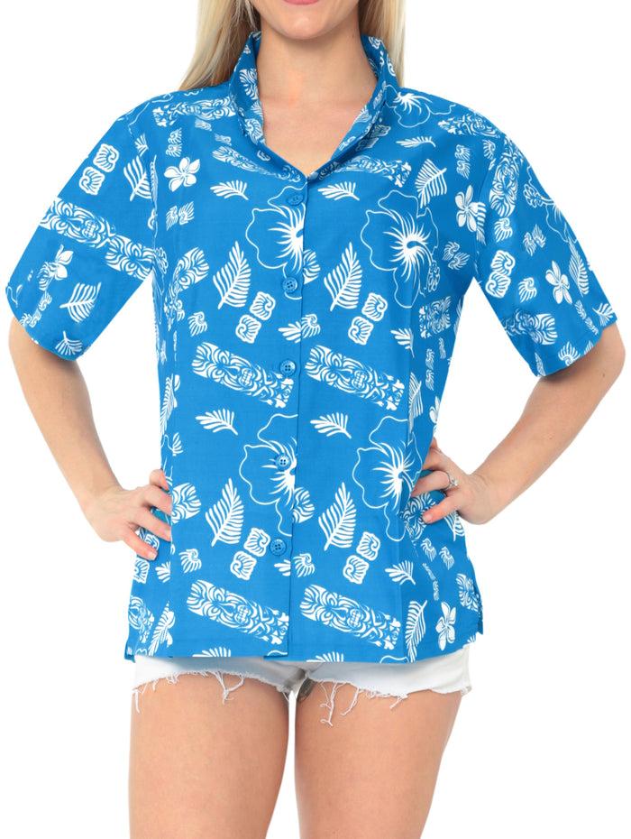 la leela LA LEELA Women's Vacation Boyfriend Shirt Hawaiian Tops Sky Chalk Drawing