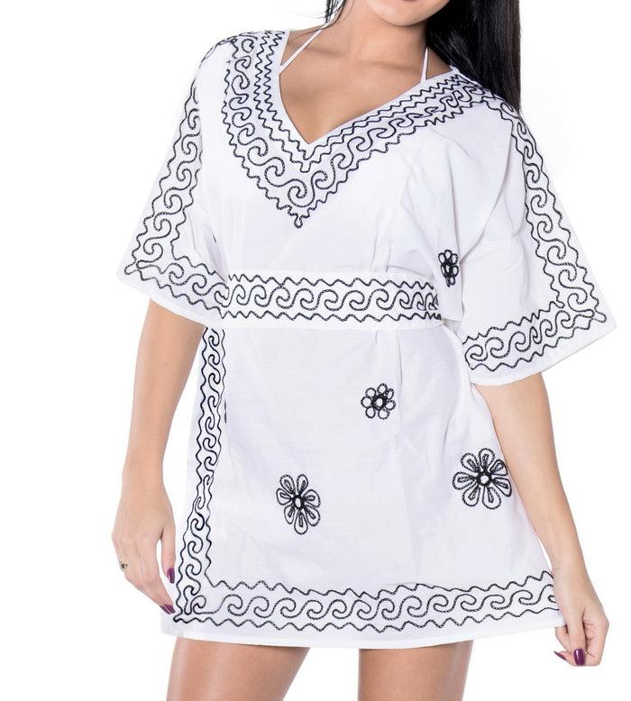 la leela LA LEELA Women Swing Beach Cover Up V Kimono Sleeve Tunic Summer Dress US 10-14 White_T327 la leela LA LEELA Women Swing Beach Cover Up V Kimono Sleeve Tunic Summer Dress US 10-14 White_T327