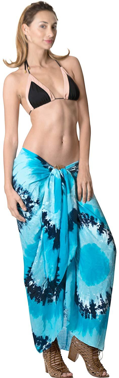 La Leela LA LEELA Womens Beach Swimsuit Cover Up Sarong Swimwear Cover-Up Wrap Skirt Plus Size Large Maxi GC