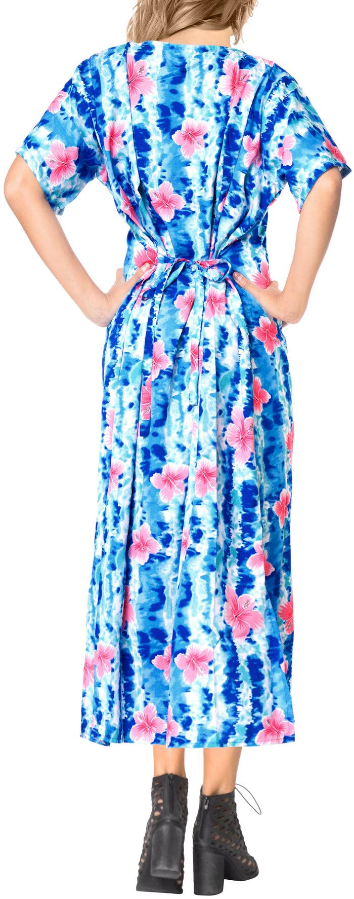 La Leela La Leela Womens Floral Beach Cover Up Button Closure Evening Dress MAXI Caftan B