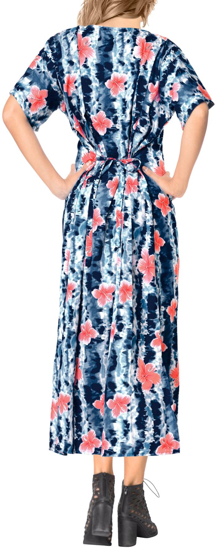 La Leela La Leela Womens Floral Beach Cover Up Button Closure Evening Dress MAXI Caftan B